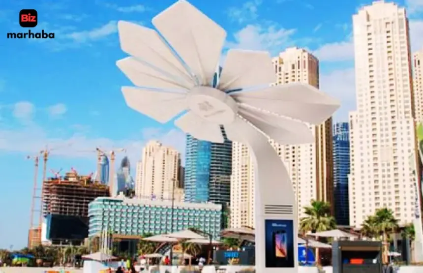 Solar powered palm tree providing WiFi and charging in Dubai public spaces