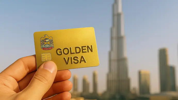 Rayad Group office building with UAE Golden Visa banner
