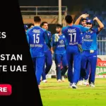 UAE vs AFG tri series match where Afghanistan beat UAE by 38 runs with Rashid Khan and Ibrahim Zadran starring.